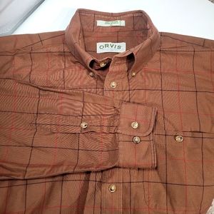 ORVIS Mens XL Brown Plaid Long Sleeve Shirt